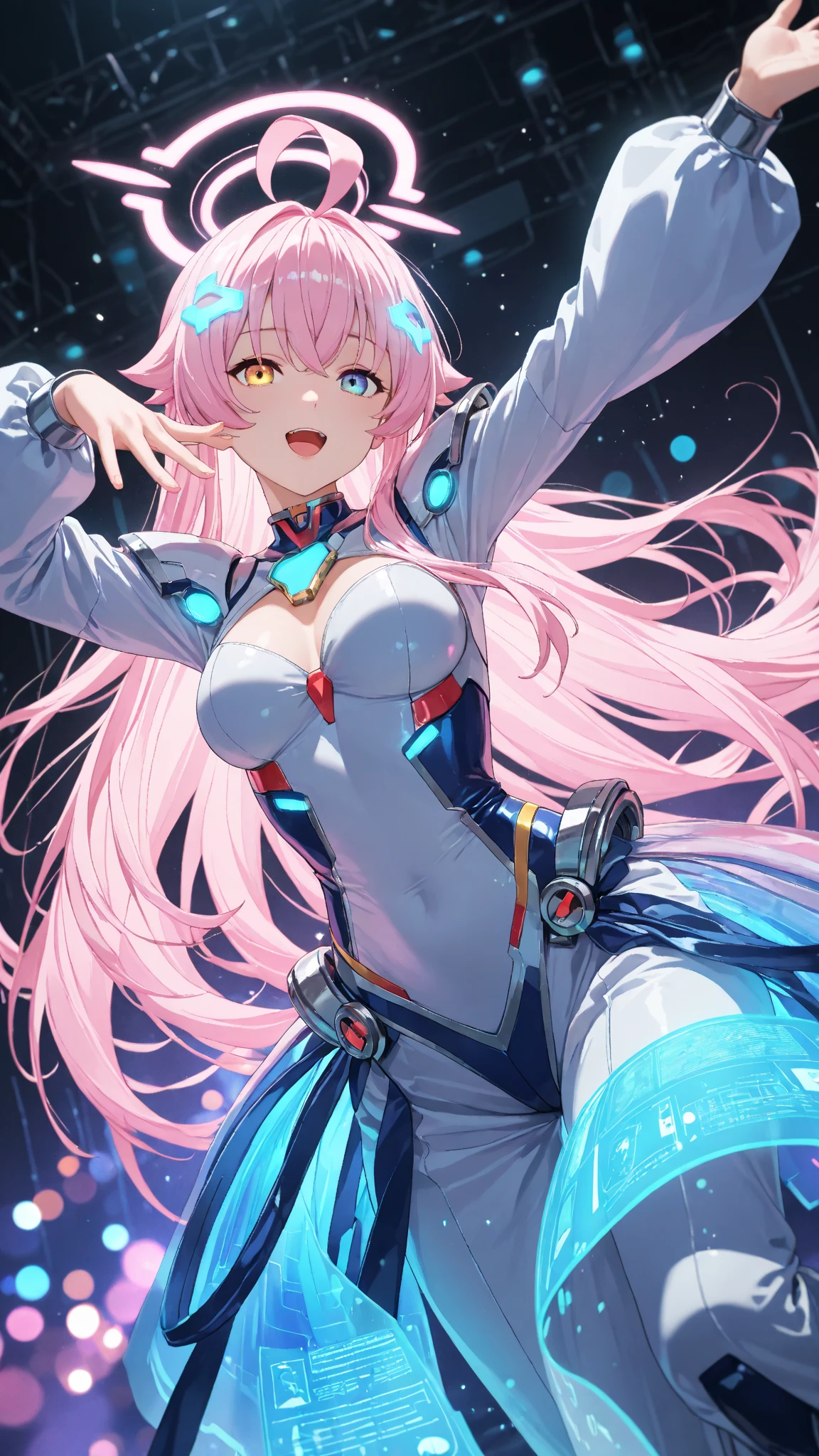 1 girl, in space, visible breasts suit, perfect body, medium breasts, beautiful face, beautiful eyes, floating, masterpiece, high quality, Expose the lower half of the breast, multi color hair,