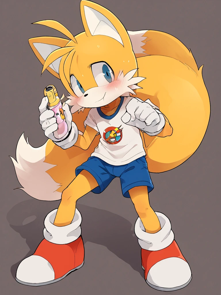 Miles tails holding weed plant smiling