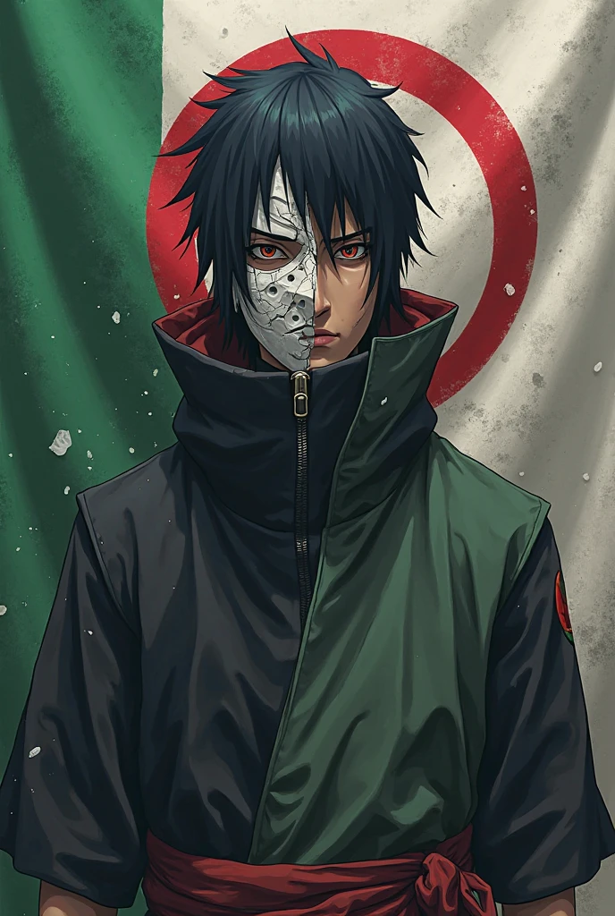 Man, thin and defined body, long green hair, green eyes, bruised and scarred body, dark green coat, training field background, "Anime character design inspired by Naruto, full of dramatic and impressive lighting, focus on the centralized character, impressive face, full of creative details, ultra-fine 2D design, scenery bathed in creativity, boasting 2D anime resolution clarity, HD anime graphics, high-octane rendering"