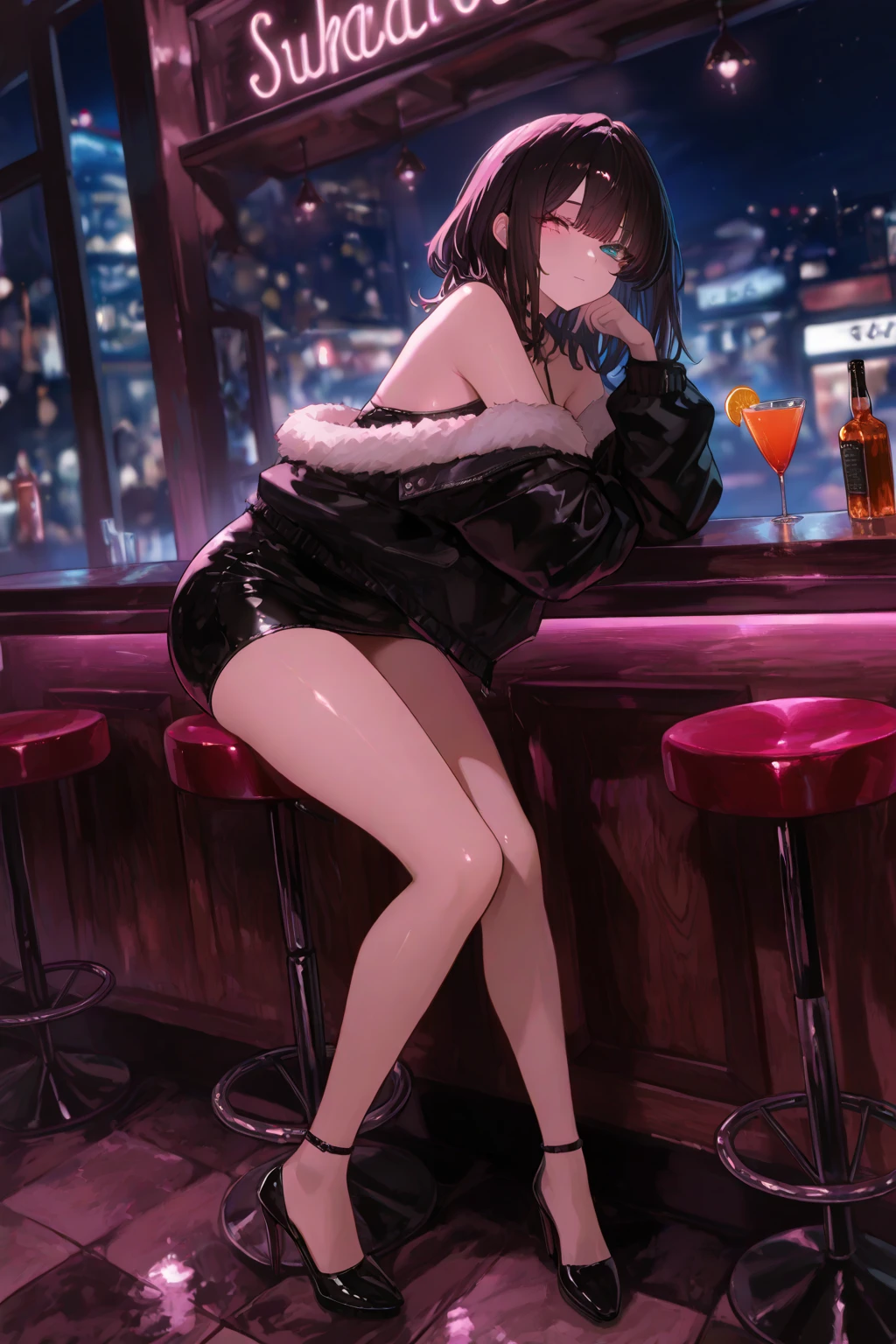 sc1, couch, scenery, table, indoors, night sky, low_light, depth of field, from from side, sitting,, ultra detailed, masterpiece, best quality, aesthetic, detailed,, solo, soft smile, light smile,Cinematic lighting、
highest quality、超A high resolution、colorful、(Photorealistic:1.1)、masterpiece、One Girl、、Shiny silk cabaret dresake、eye shadow、Heavy makeup、Shiny Pin Clip Stick))、Stiletto heels、 Cabaret Club、Hostess、Nightlife、A girl who sits close to me and acts sweet