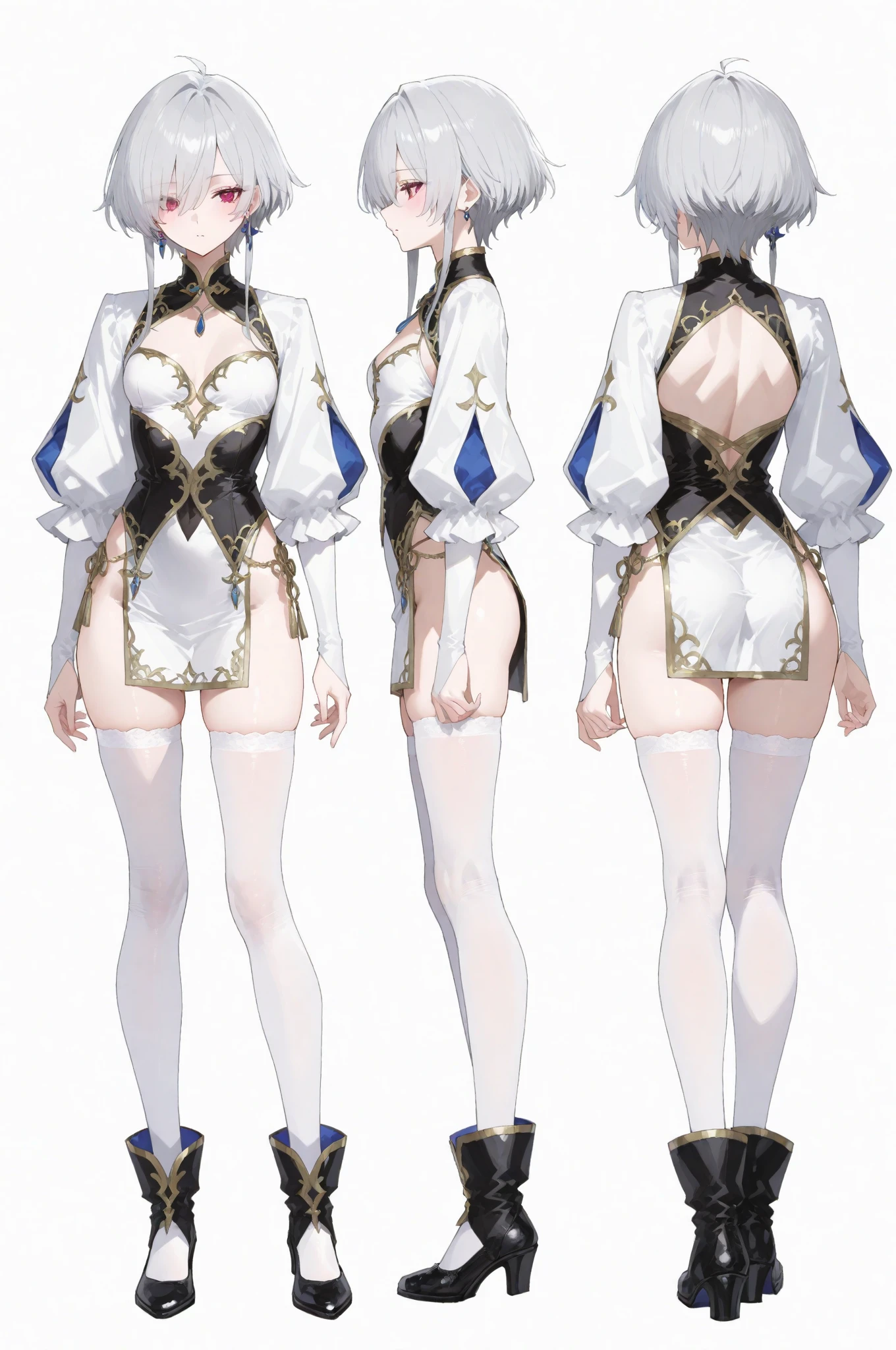 Wearing a blue dress、Anime Girl, clear Fashion Design, Fashion Design, Whole body concept, New clothing concept design, Full body details, Clothing with blue accents, Costume design, Wearing ethereal armor, detailed Whole body concept, Dress\&#39;Slower, Wearing ethereal armor, Full body clothing, Full body view