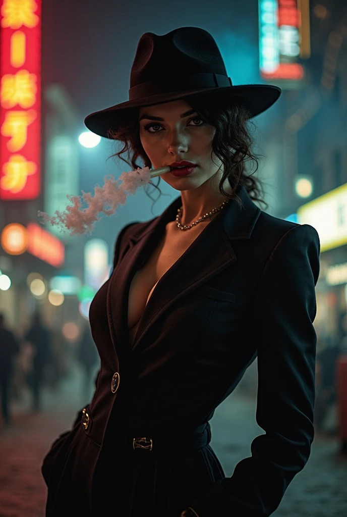 1920’s noire female detective with an oval locket necklace. She is secretly a werewolf