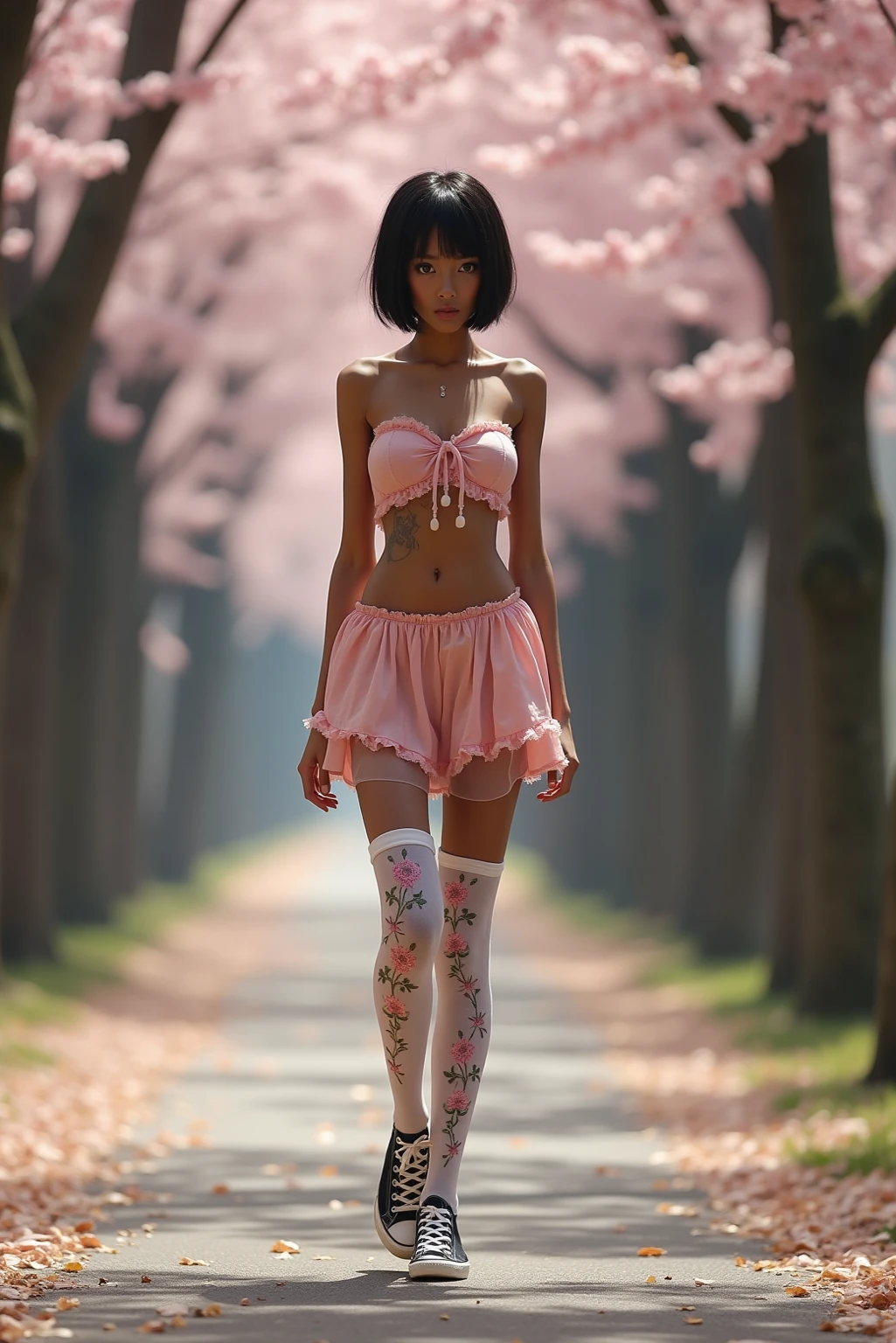 DetailUp,
(wide hip, large breasts, perfect slender young girl body)
,Perfectly glossy skin ,25 yo mature girl,
, picture of a vivid, (masterpiece:1.2),(extremely detailed),(8k:1.1),(perfect lighting,best quality,highres,original),(realistic photography:1.4) ,high detailed skin,shaded face, soft lighting, (small face),RAW, ultra highres, pores visible, , shiny_and_glossy_skin,
asian beauty,
,
(((
OliviaPokemon, <lora:pkmnolivia-nvwls-v1:0.6> ,((pkmnolivia, dark skin, necklace, bracelet, neck ring, cleavage, pink shirt, beads, midriff, pink short shorts, large breasts, thighs)), dark skined female, brown skin,
,(A girl in the forest, . light side, (background) The forest is fantasy, a few birds, sun shine, glitter, fantasy landscape, master of forest)
))),
(full body)
,