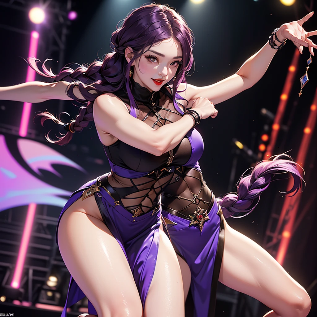 masterpiece, super fine illustration, best quality, light particles, ultra-detailed, 8K wallpaper, (bright colors:1.2),
(1 woman), huge breasts, sagging breasts, nipple stand, shiny skin, open clothes, extremely beautiful eyes,
shiny eyes, (fucked silly), ((orgasm face)), ahegao, O-face, blush cheeks, tongue out, saliva, crying, tears, (pubic hair),arched back,
nsfw, tall, glamor, (showing armpits), ((lift up skirt)), thighhighs, thigh_gap, skindantation, looking at viewer, (bottomless),
(voluptuous),
(black colored cheerleader), (black colored cheerleader Uniforms), pink neon trim, (extremely wrinkled shiny clothes reflecting light), fusion of satin and latex fabric ,skin fit, purple lips, erotic lips, purple eye shadow, dark heroine outfit, venue, extremely shiny fabric, gleaming skin, sweat, wet, glamorous perfect female proportion, erotic lips, eyeshadow, mature women, ((background of idol stage)),
(vaginal penis), (a man), (sit astride on man), (woman on top), (cowgirl position:1.6), (straddling), (rodeo:1.6), hetero, man in below, (intense Sex:1.7), (cum out:1.2),
((hanekawa tsubasa)), long hair, black hair, hair ornament, (purple eyes:1.1), braid, hairclip, twin braids, (glasses),