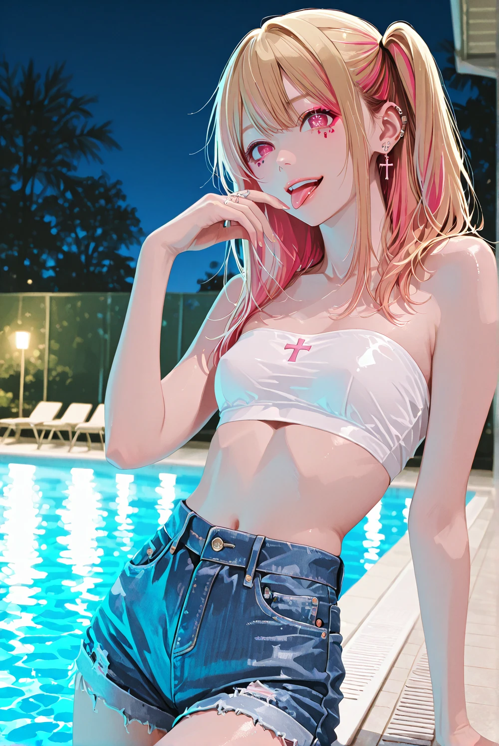 Beautiful naked woman, Windblown blonde hair, Sparkling blue eyes, Realistic, Tabletop, detailed, 4K, Beach Background, Light with attention to detail, A small smile, White skin,H Cup,Colorful micro bikinis,String Bikini,Ultra Micro Bikini,Realistic young gravure idol, Laughter, Cleavage,(ビッグH Cup), Perfect round breasts, Sandals, rich, upscale, Curly Hair, Bans, Realisticな, belly button, Wet body, Thighs Thighs Thighs Thighs,standing, Looking at the audience, blush),