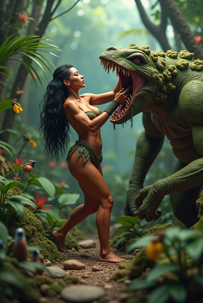  Topless  pink thong wearing aroused horny beautiful happy young Indian teen girl vs  Giant colossal black titanboa monster wrapped around her body squeezing her in coiled embrace cuddling and kissing  sexual erotic bestiality  sex  realistic in the rainforest full body, best quality wet 