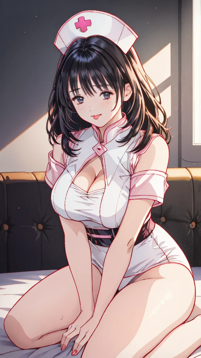Sit cross feet、1 Japanese girl,full smile,(Wearing white nurse clothes:1.2),(RAW Photos, highest quality), (Realistic, photo-Realistic:1.4), masterpiece, Very delicate and beautiful, Very detailed, 2k wallpaper, wonderful, finely, Very detailed CG unity 8k wallpaper, Very detailed, High resolution, Soft Light, Beautiful detailed girl, Very detailed eyes and face, Beautiful and sophisticated nose, finely beautiful eyes, nurse, Perfect Anatomy, Black Hair, short pixie cut, nurse uniform, ((smile)), mini skirt, nurse, Pink outfit, thin, clear, White Uniform, Neck auscultation,front,feet,(((Pink Panties))),