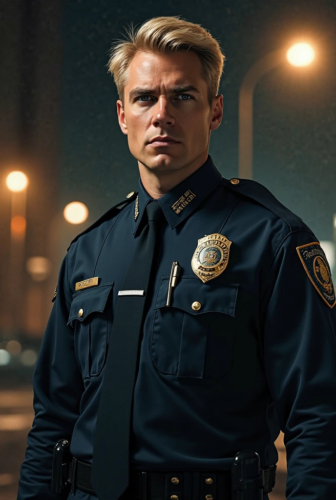 A professional photo of a European men ((in cop uniform)),( in a wreckage building),(blood,cuts),jacked, masterpiece, best quality, highly detailed, vivid colors,flash lighting, Realistic hair,<lora:theovercomer8sContrastFix_sd15:0.2>,to8contrast style