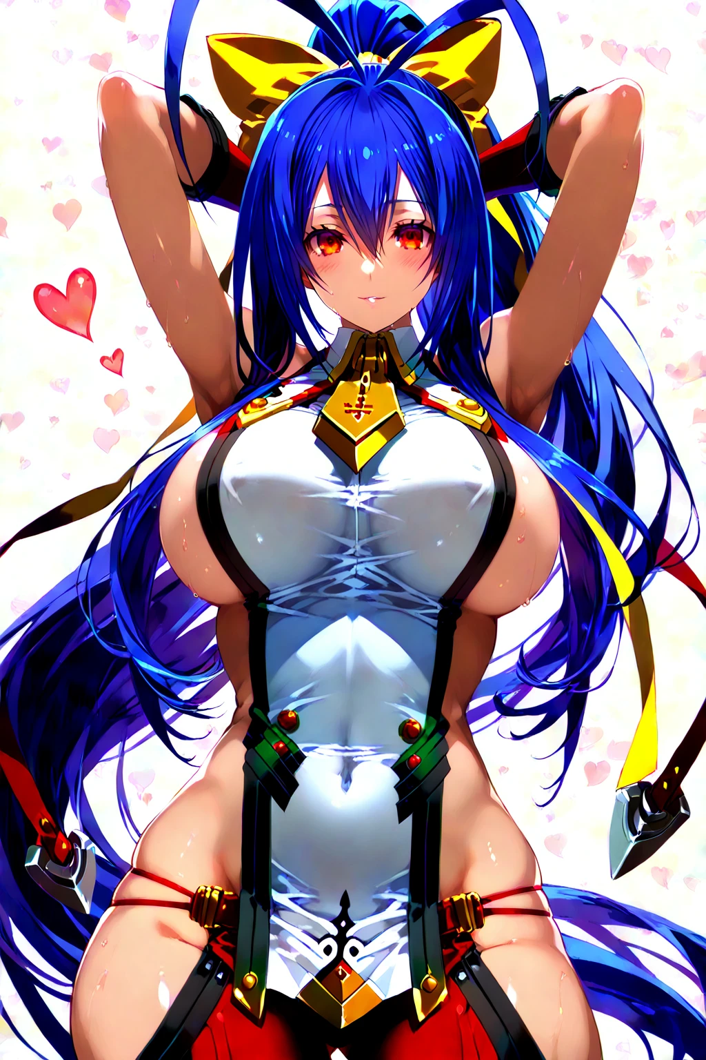 score_9, score_8_up, score_7_up, score_6_up, BREAK source_anime, rating_explicit, solo, <lora:alear-fe-richy-v1_pdxl:.7> anvil position alearrnd, heterochromia, blue eyes, red eyes, multicolored hair, red hair, blue hair, braid, crossed bangs, very long hair, tiara, large breasts shapewear bodysuit, seductive smile