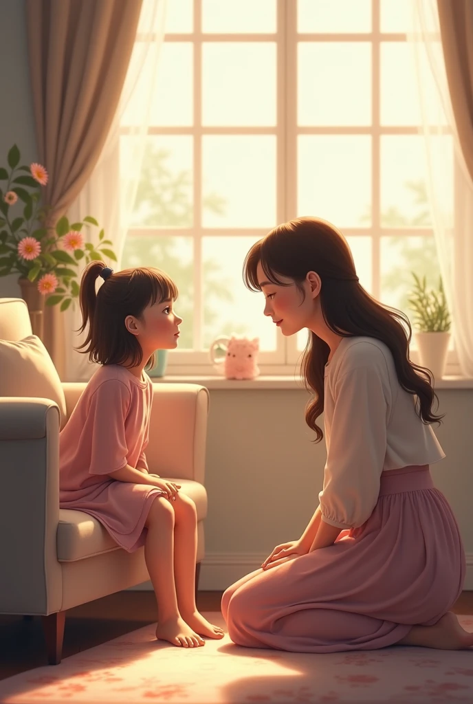 GENERATE A DRAWING OF A 4-YEAR-OLD GIRL USING NICE WORDS, No shouting IN CONVERSATIONS INSIDE THE HOUSE
