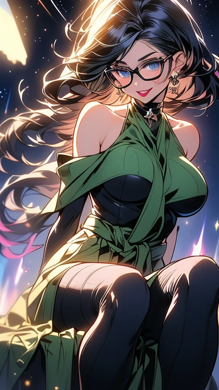 sorceress,black hair,green cloak,big tits,big ass