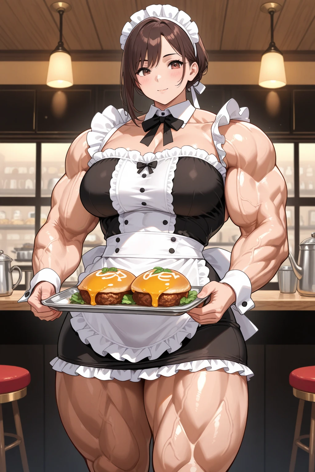 Anime, 2d anime, cartoon anime, detailed illustration, dynamic angle, ultra-detailed, illustration, 1girl, late 20’s year old, dark, night, sitting down in a fancy restaurant, eating dinner at a nice table, nighttime, Big woman, nervous, in tight clothes, embarrassed to be seen, very shy, very tall, broad shoulders, silky long black hair, muscular, tone body, sitting in a high end restaurant, date night, eating at night time, romantic dinner, subtle smile, avoiding eye contact, blushing, black dress, virgin killer sweater dress with boob window showing ample cleavage, looking down, nipples indentation in fabric of dress, looking away from camera, a little bulky, muscular arms, wide shoulders, tall woman, empty clean plate in front of woman on table, woman sitting at table