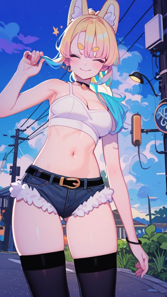 (((highest quality))), (((masterpiece))), (((High resolution))),(((Super detailed))), 1 16 year old girl, ((full body)), (beautiful eyes), (((no clothes))), ((no bra)), ((Blue skinny jeans)), (((shorts))), ((white sneakers)), ((Are standing)), ((put your hands on your hips)), ((Slender body type)), (foot length), (((super detailed skin))), (((beautiful detailed eyes))), (((exquisite))), (((beautiful))),(((high resolution))), (((unity 8k wallpaper))), (((perfect anatomy))), (((small breasts))), (ponytail), (brown hair), ((Show your forehead)),((Slender)), ((low waist))