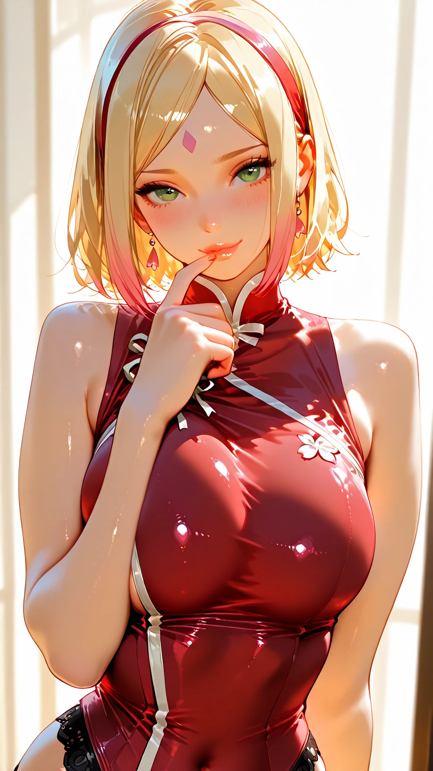 masutepiece, Best Quality,NSFW, 1 mature female,(Frontal shot of a girl:1.2),Looking at Viewer, Bridal Up Style Hairstyles,( White cheongsam:1.3), tiny chest,(small tits:1.2), Yellow eyes, Behind Wallenstein, Yellow hair, Long hair, Beautiful detailed eyes, detailed armpit,Detailed skin,embarrassed,narrow her eyes,is crying,red blush,Armpit, (with arms up:1.2),Large Diamond Earrings ,pointed Nipple, (Expose nipple :0.98),((Close-up on the face:1.58)), Late night public toilet background, (mistress, Authority)