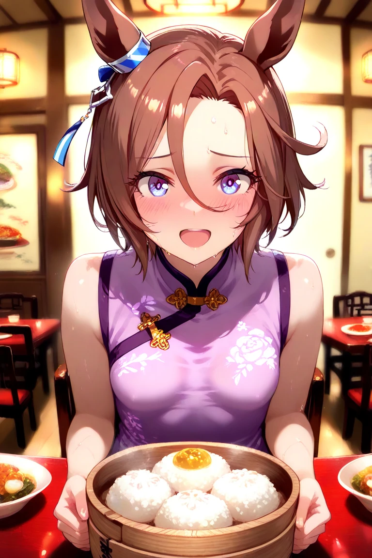 masterpiece, best quality, very aesthetic, absurdres, newest,1girl,naked_shirt, covered_nipples, ,Kochou Shinobu, Decorate hair with a butterfly, violet eyes, multi-colored hair, Short hair, Parted bangs,,,in a banquet