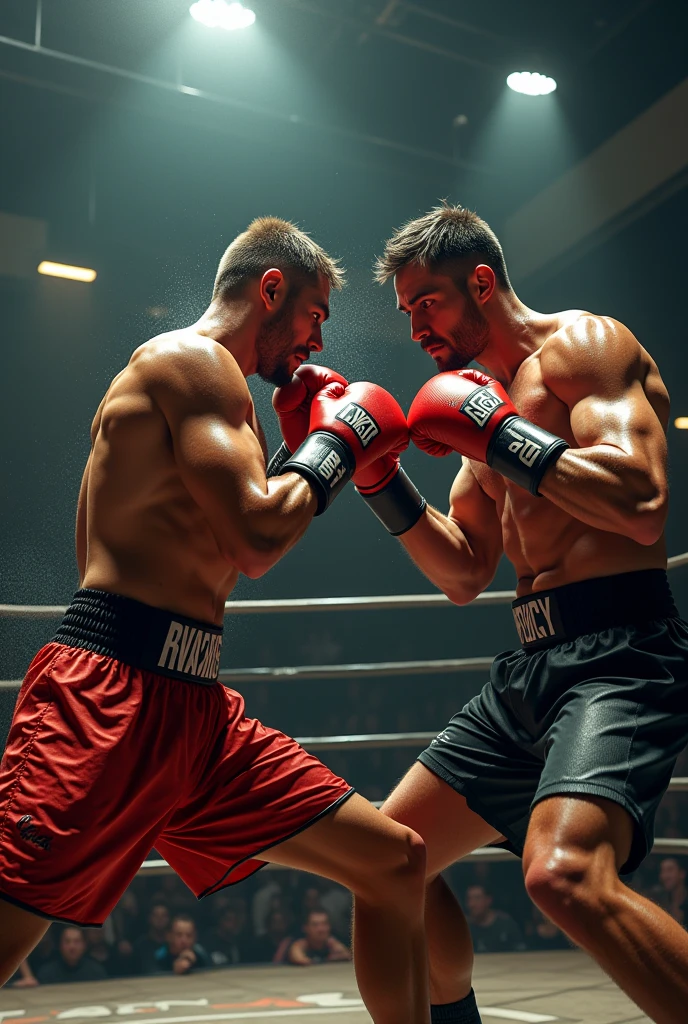 sexy mature daddy,stephen amell ,dark blond hair, stubble,beard and sexy moustache ,muscular , best quality, masterpiece, ultra high resolution, Detailed background illustration, single, muscles, Volumetric lighting, depth of field, beard, flow,wearing a boxing short , shirtless showing hard nipples , huge bulge, boxing gloves ,, martial artist, flow sweat, short dark blond hair, perfect eyes, barefoot, Boxing pose in the ring