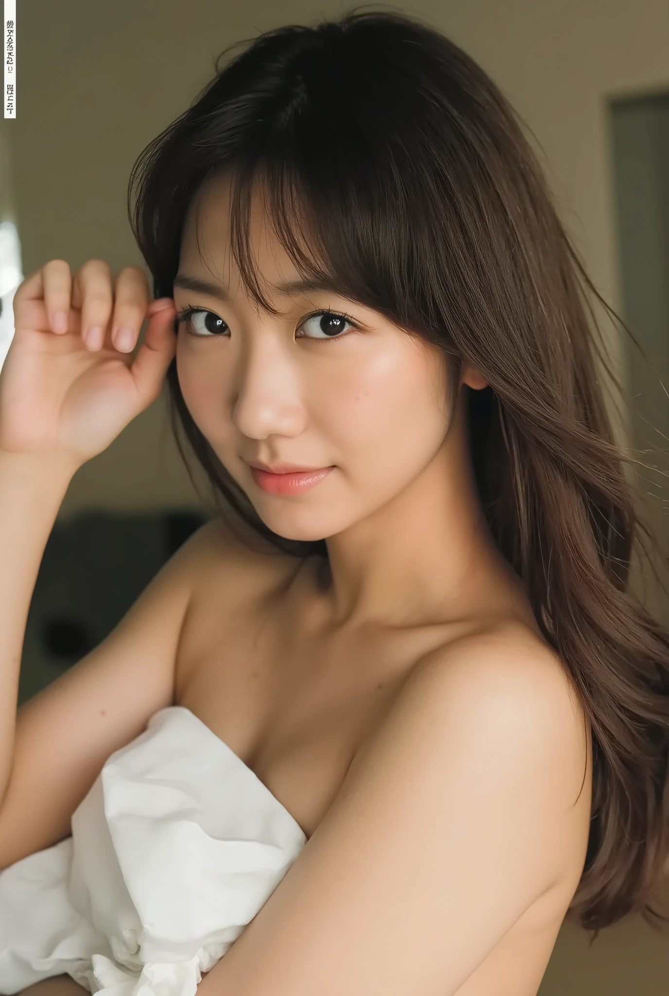 Around Town 、 Black Swimsuit、pure white light  、smile、 Staring at the Camera、 Highest Quality、 masterpiece