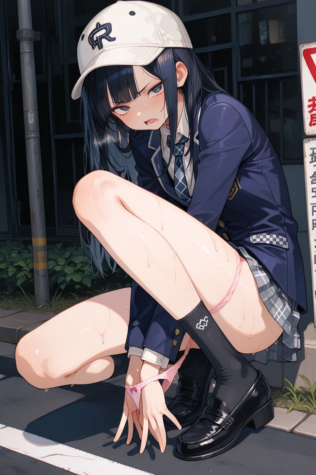 ((Highest quality)), ((masterpiece)), (detailed), 8K White and blue sailor suit ((Wearing socks)) Small breasts, open pussy, 120cm tall, , outdoors, partially undressed, breasts, erect nipples ((Overflowing with love juice)) Drooling, shapely legs, naughty expressions, exhibitionism ((I have a dildo in my anus)) No makeup, demure, short hair, side tail, pony tail, or twin tail ((Precise CG)) Anime face, small girl, visible uterus, short torso, shopping street ((Masturbating)) Holding adult goods ((Are standing)) ((Pussy spreading))