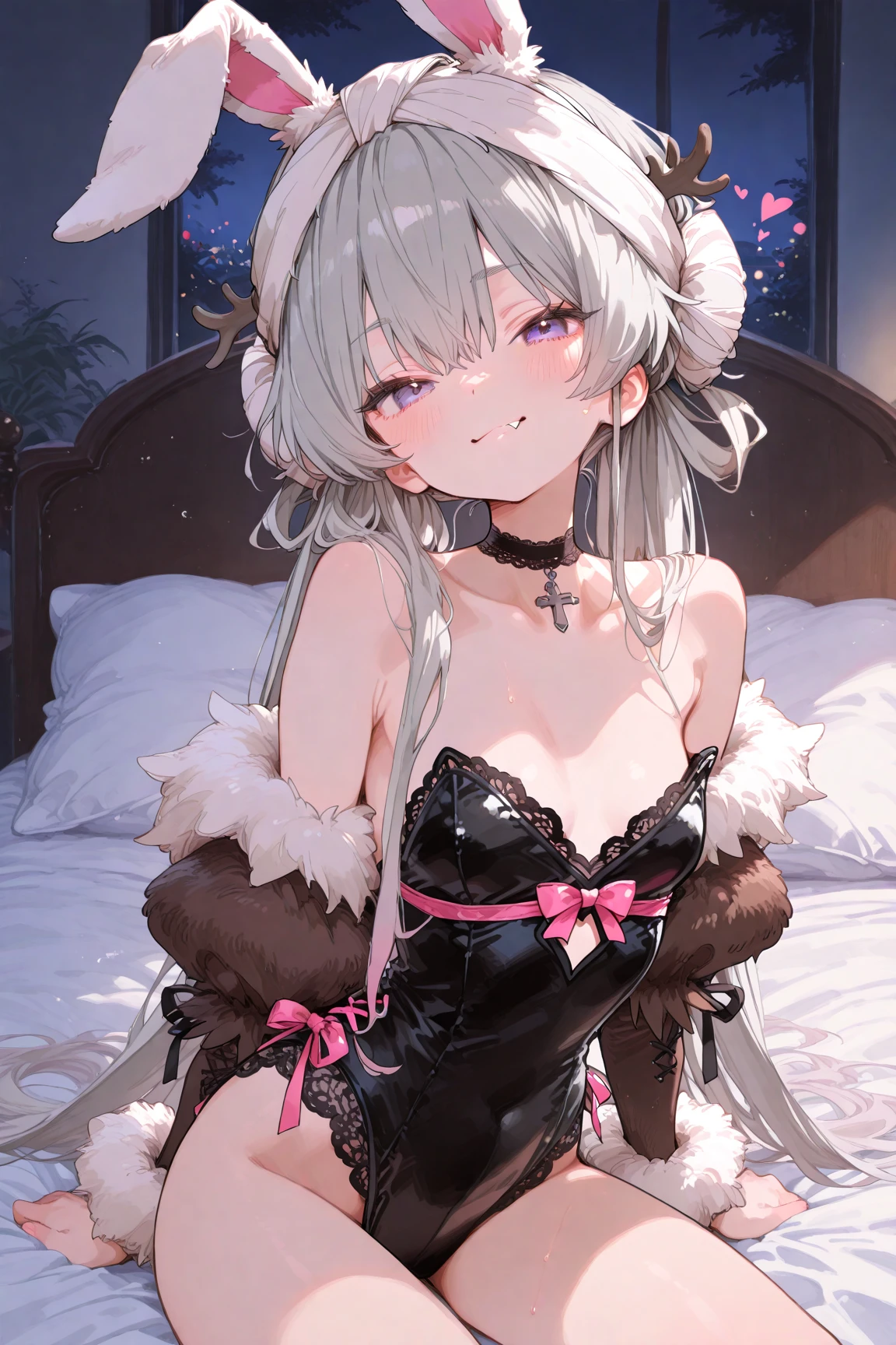 ((highest quality, 8K, masterpiece,high resolution、High resolution、Sharp focus、highest quality)),(1 girl, dark skin,white hair, yellow eyes, cat ears, little girl),medium breasts,slim body,put hands up,Shiny skin、Moisturized Skin、cameltoe, having convulsions, sweat,lying on the bed, missionary, view from above,