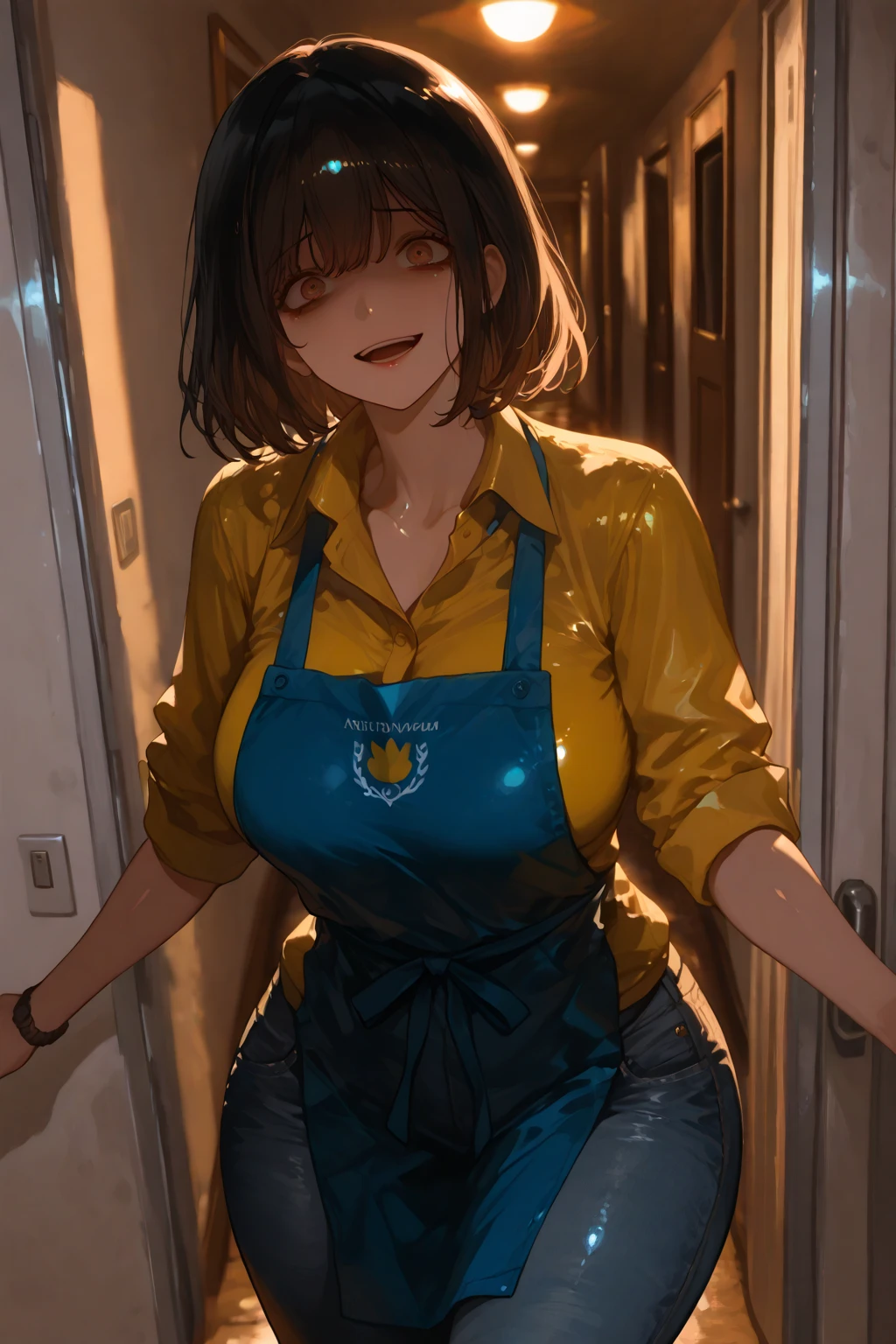 muste piece, best quality, horny girl、NSFW, smile、 naked、tits、nipple、breast、Have a bottle of wine、