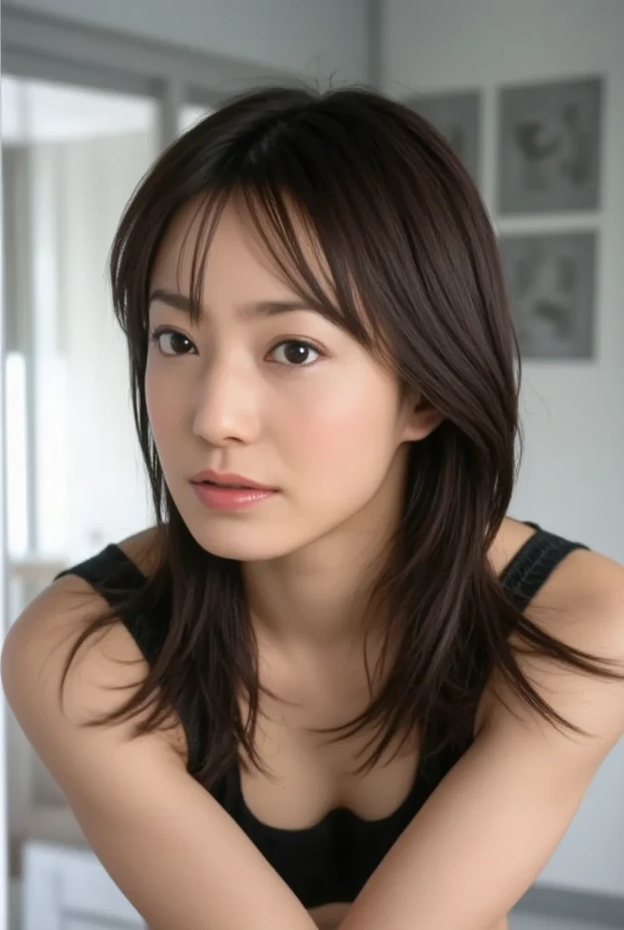 ((Highest quality、8K、masterpiece:1.3))、Realistic, Sharp focus, High resolution, High resolution,Portraiture, One person、Japanese、woman, beautiful woman, (((Gothic dress)))、30 years old, plump, Medium Long Hair,smile