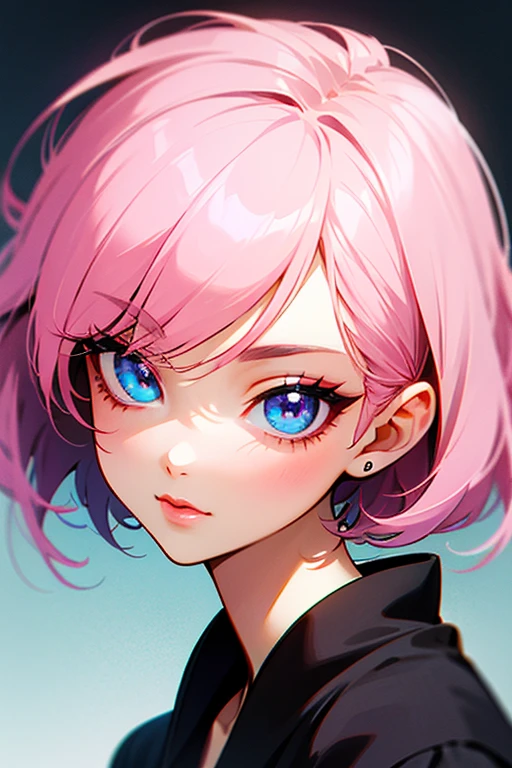 ((1 Girl)), Hair tying pose, Latest Fashion Trends,Cute Fashion, Medium chest, Low Ponytail,sit,((Very detailed,Highest quality, High resolution, 8k wallpaper, Beautiful clothes,)),((Pastel colored hair, Shortcuts,Side Up, ((Asymmetrical bangs)) ,(Bright Blue Eyes),eye shadow, eyeliner,Glowing Eyes, Very detailed目, Complex eyes, Beautiful Eyes, 輝くBright Blue Eyes, 18-year-old girl