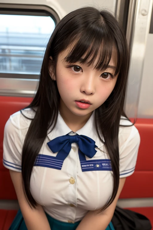 Representative works,best quality,(16 year old Japanese sister:1.9),(Detailed young face:1.9),(Very embarrassed look:1.9),(Thin legs:1.9),(Cute pose,sit:1.9),(Cute outfits for junior high school students:1.9),((Double eyelid droopy eyes:1.9)),((Leaner figure:1.9)),(Smooth layered hair:1.9),((Thin body,Skinny Legs)),Very pale skin,Let your bangs down,Detailed body,Detailed hand,No makeup