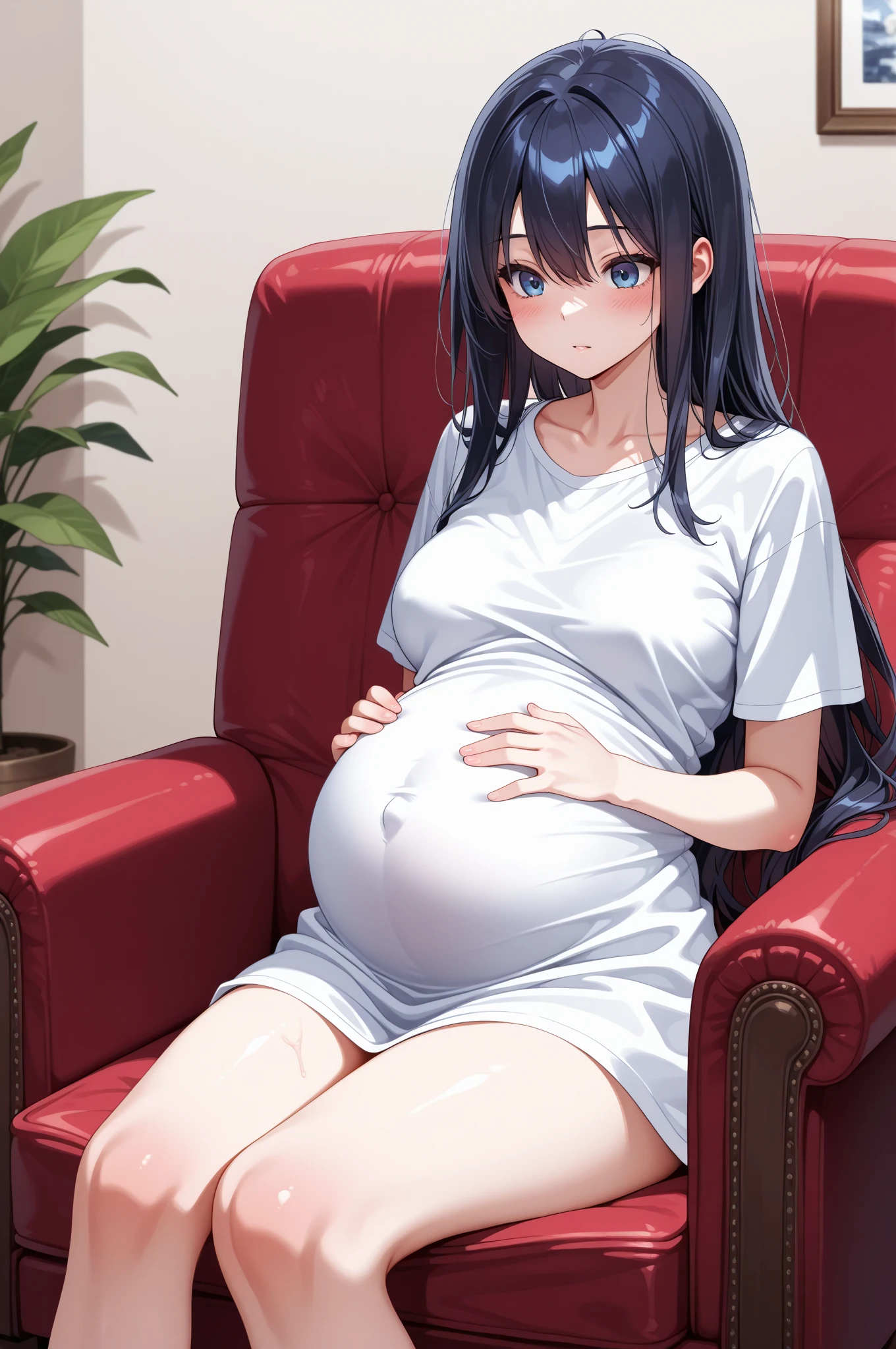 (Masterpiece), 8k wallpaper, (独奏), game cg,Mejiro Ardan,Horse Girl,((((Completely naked)))),(((Ultra HD))),Bedroom,BREAK 紫色の目,BREAK (Light blue hair:1.2),((super fine illustration)),Short,BREAK (Small, light-colored nipples),nsfw,pregnant,full body,profile,