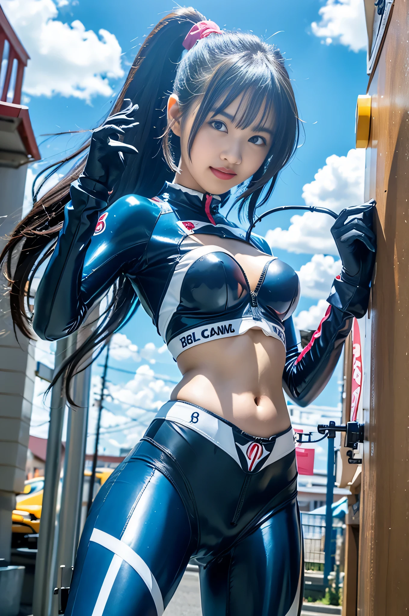 (from above), (medium shot), photo of 1d.va \(overwatch\), solo, look at camera,
brown long hair, swept bangs, headphones,wink, brown eyes, whisker markings, facial mark, pink lips ,
(big smile),
(v-sign:1.4), (selfie:1.3),
(gigantic breasts:1.3), white gloves, bunny print,thin waist,big pelvic, thick thigh,
pilot suit,
outdoor, (strong wind), in wild disorder (fire, explosion:1.4),
(realistic skin_details, sharp focus, masterpiece,best quality,realistic detail, high_resolution)<lora:dva:0.8>