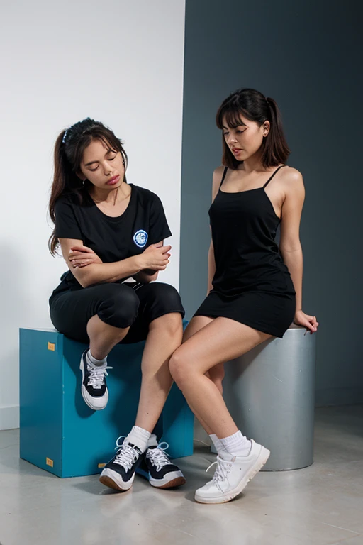 A pair of black sport shoes
