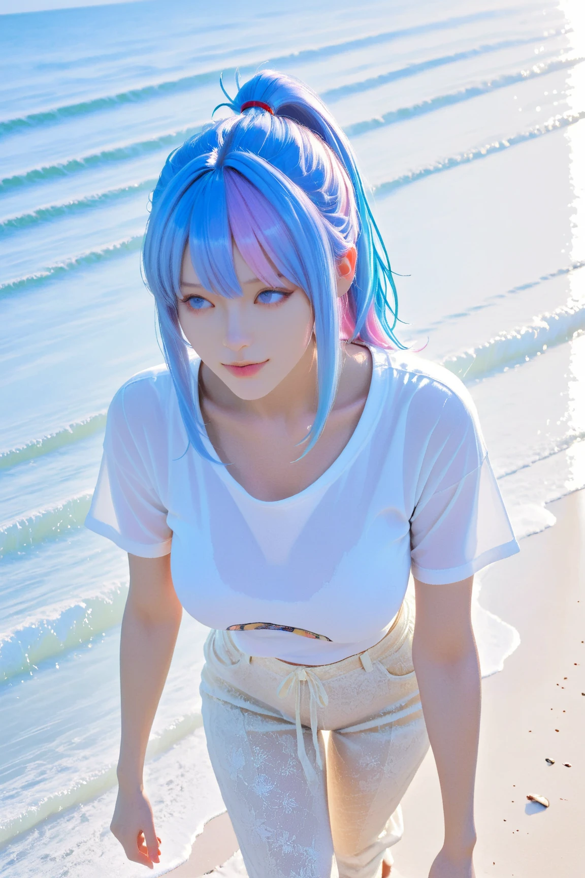 Prompt

arafed woman with blue hair and a scarf on a beach, bulma from dragon ball,  better known as amouranth, close up half body shot, cosplay, at a beach, amouranth, profile shot, side boob, full-cosplay, big , massive , full body, ultra high res.phytorealistic:1.4,UHD