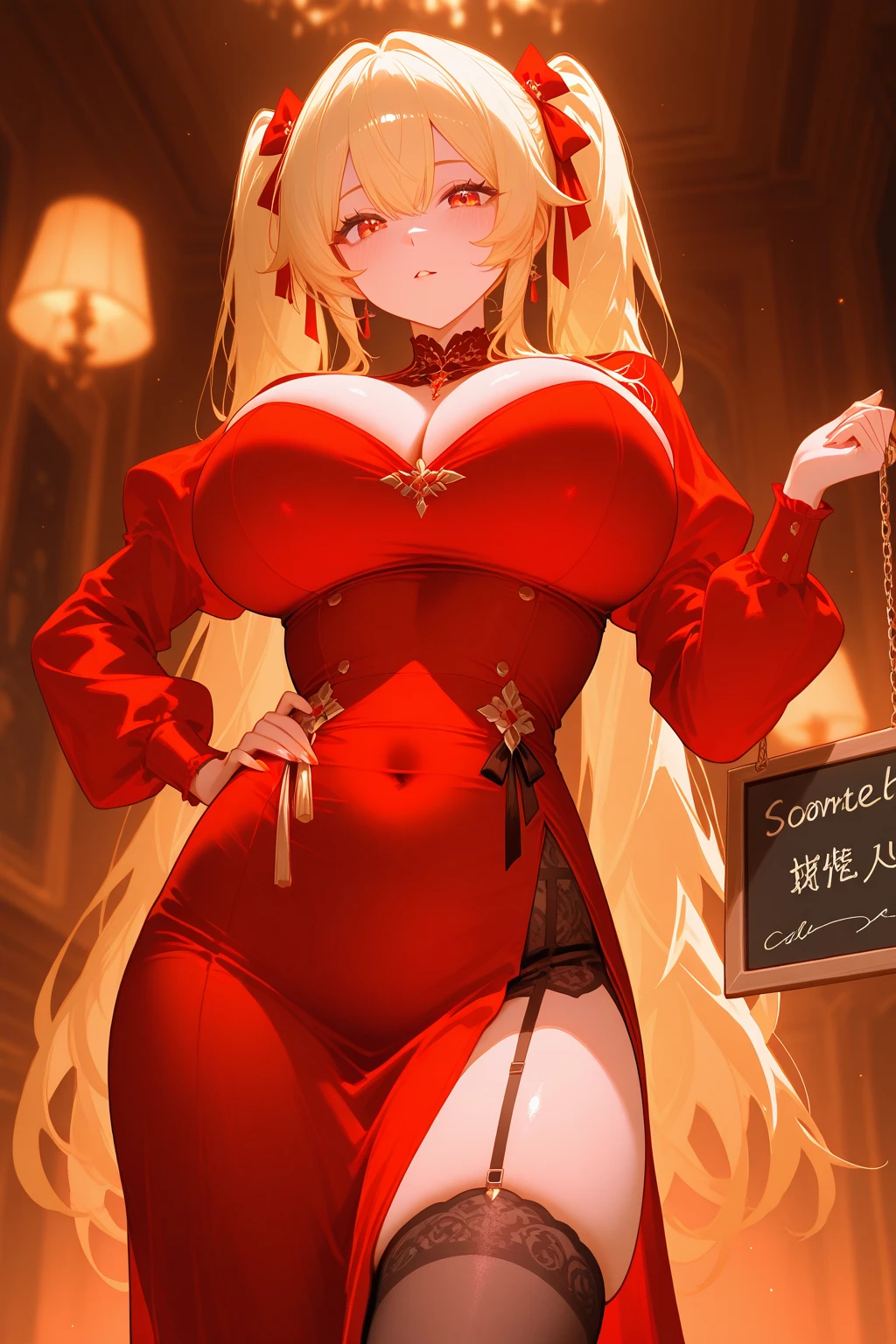 A woman with big ,(Gorgeous woman),Gorgeous red Rococo dance dress,Long blond hair,Exquisite,Protruding lower chest,(transparent),(See-through clothes),(Blush:1.2),Fear,Tears,Prom,Dancing with a prince,