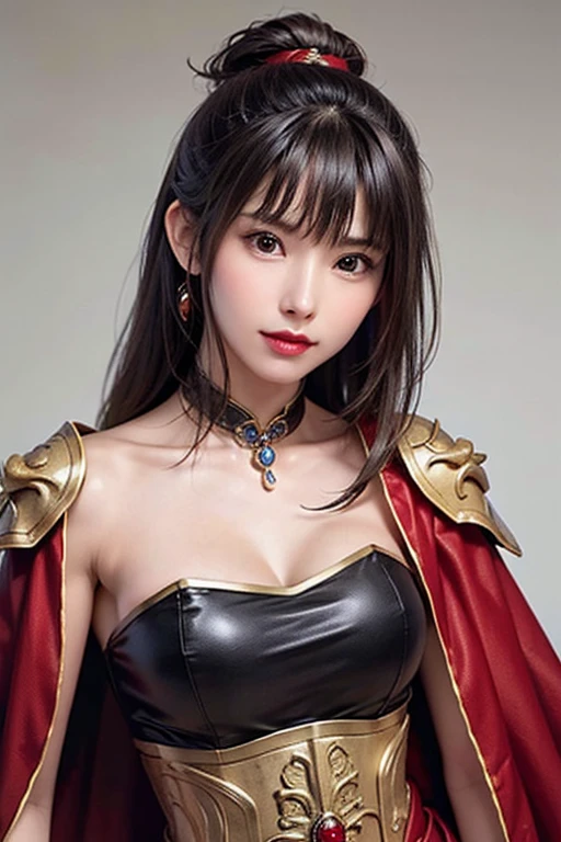 NSFW((masterpiece)), (((Best Quality))), ((Ultra-detailed)), (extremely detailed photo), ((extremely delicate and beautiful)),(Cute delicate face), (A 30 years old dignified girl),red and black armor ,(holding a red glowing sword ),against a dark background in a city,solo, black hair, double eyelid,delicate skin,slender body shape,