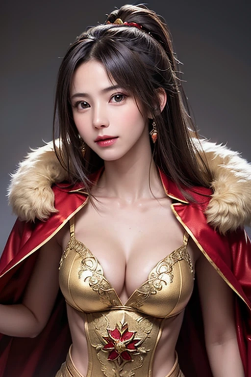 (highest quality,8K,masterpiece),
Japanese model wearing red and black berry top and skirt, Outfit with red accents, jewelry costume, black and red clothes, beautiful costume, she dressed up as a belly dancer, arabian princess, Belly dance, fantasy costume, high quality costumes, gracefully Belly dance pose, high quality stage costumes, exotic costumes, Festival Costumes, intricate costumes, white silver bikini,
big breasts,emphasize cleavage,
on stage,Spotlight,dark stage,illuminates only the model,
very beautiful face,realistic skin,wet skin,erotic smile,