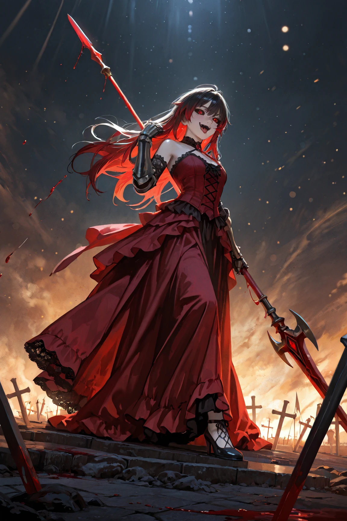 ((best quality)), ((masterpiece)), (detailed), ultra detailed, 1girl, solo
stare, looking at viewer, (interview:1.3),
malenia blade of miquella,
<lora:MaleniaMv3:0.7>
1girl, blood, blood_on_clothes, blood_on_hands, blood_on_weapon, blood_splatter, blood_stain, feathers, gloves, guro, hat, hat_feather, helmet, holding, holding_weapon, long_hair, red_hair, solo, sword, weapon,
((anime))