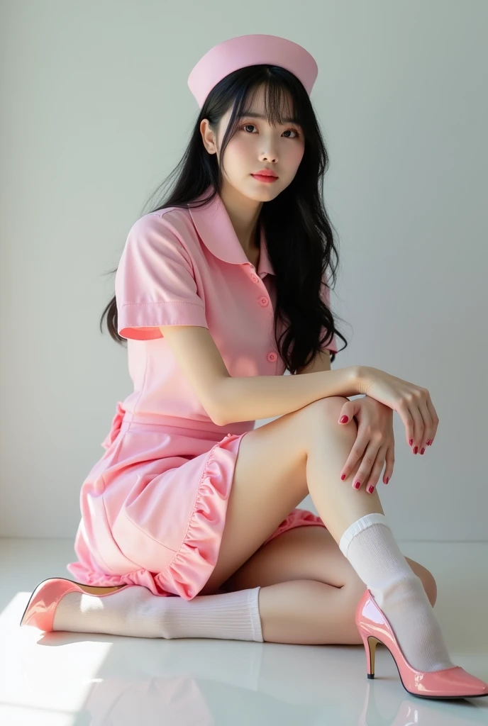 A 16-year-old woman lying in bed wearing a pink skirt and a blouse