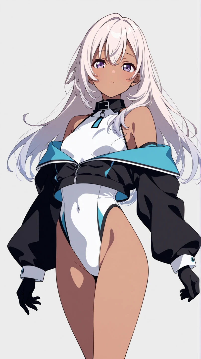 (masterpiece, best quality),1.White long-haired girl leans forward slightly, faces the camera, poses, and looks at the camera