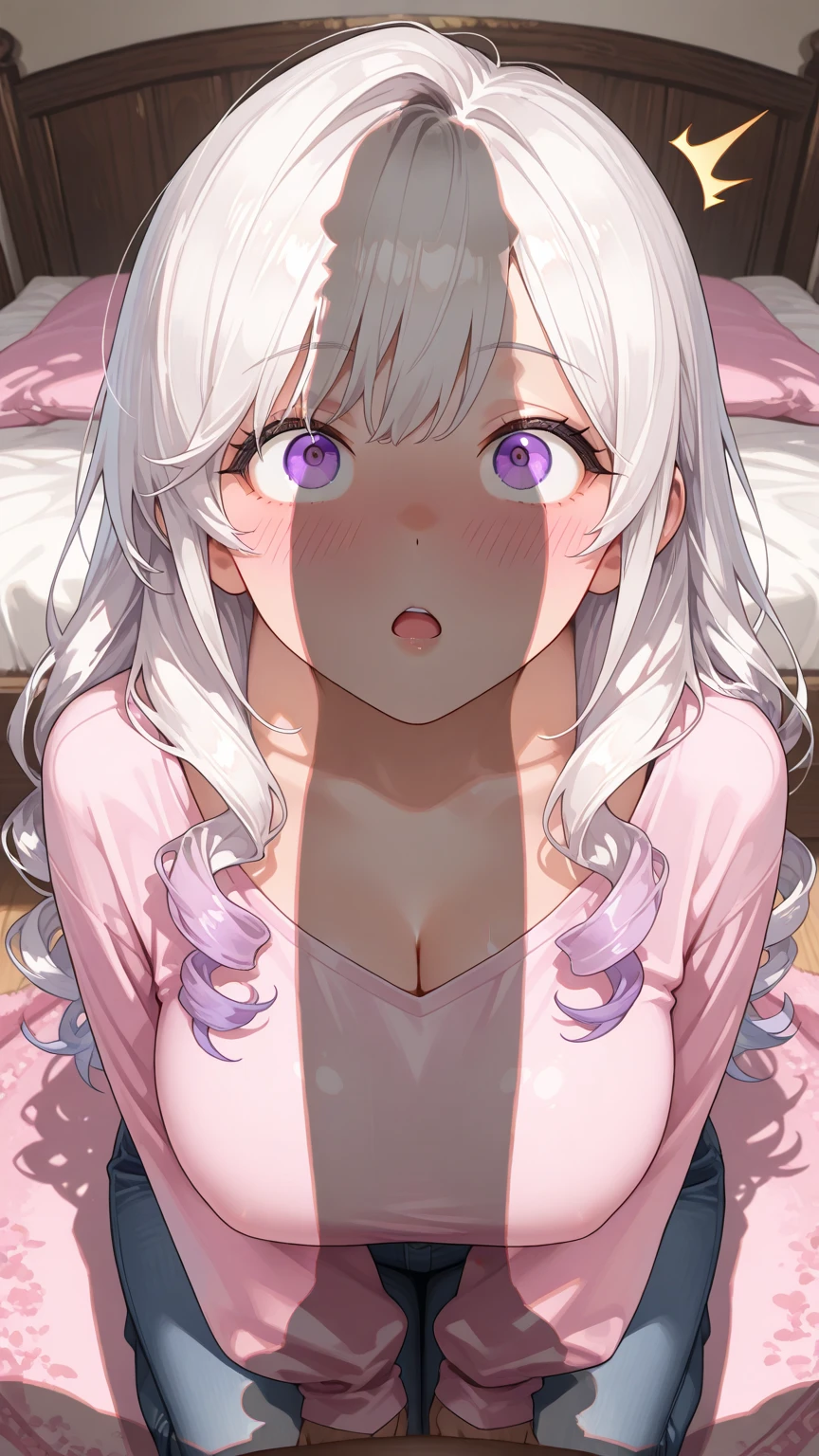 (masterpiece), best quality, expressive eyes, perfect face,detail eyes,4k,'Score_9, score_8, score_7_up,1girl, good hand,solo,

Kiana Kaslana ,(Honkai Impact 3rd), Messy hair,symbol-shaped pupils, hair ornament, ahoge, very long hair, purple eyes,White hair , large breast,athletic body,pink lips,pajamas,

Living room scenery, Sitting,low light , from above, looking at viewer , close up, open mouth, Saliva, Saliva trail,tongue out ,body heat, Breathing heavily ,