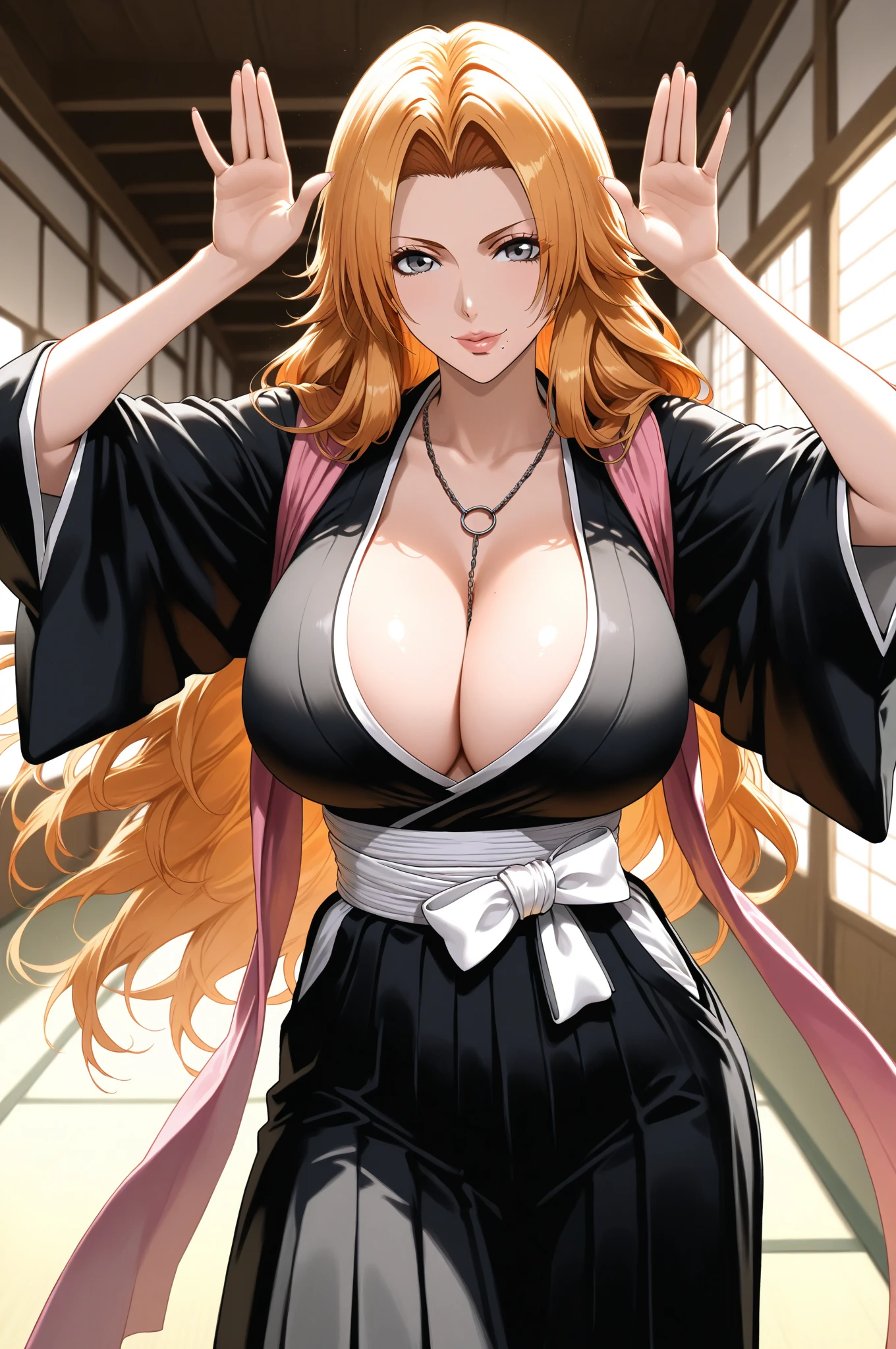(((rangiku Matsumoto)))8k,((de BLEACH ))((lleva su hakama))(((rengiku matsumoto de bleach)))(((ella posa cat walk)))(((Amazing tits)))caliente, hermosa,((Hornie)),(((matsumoto)))((tiene nalgotas)))8k,((parece un render 3d)) hiperrealista todo como un motor irreal trazado de rayos render ((estilo humano hiperealista)),(((Empty dark background))). hiperrealista todo como un motor irreal trazado de rayos render estilo humano realista ,(((Empty dark background)))., (((emptyback ground)))Suavemente iluminado, Intimo exquisito detalle, foco nítido, intrincadamente detallado, rewarded photography, small-catchlight, bajo contraste, alta nitidez, facial-symmetry, profundidad de campo, cinematic background, Renderizado del motor irreal, Imagen central, dream-like, Suavemente iluminado, intimo, imagen de cuerpo completo ,cuerpo completo,((tetona)),((piernas torneadas)) perfect ass ecchi, hdri