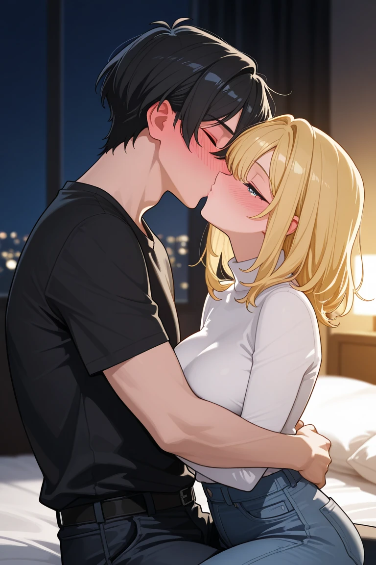 anime artwork, score_9, score_8_up, score_7_up, score_6_up, score_5_up, score_4_up, floox style //////Himiko toga, big breasts, she is 24 years old, style_3, ,giggling , , naked,, yellow eyes, , nude, grey background, ,, 1boy, , blush, , , light-skinned male, , tank top, ,upright straddle sex, vaginal, kissing, ass focus, rear view