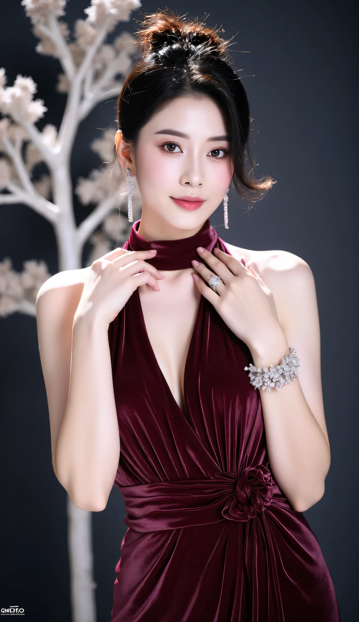 Top quality work，Photorealistic artwork，Ultra Premium Graphics，8K HD CG Works，High quality graphics，High-definition CG works，10x pixels，Ultra-fine detail：1.1，Advanced Technical Details：1.1. Photorealistic，Indoor lighting effects：1.5，Natural light：1.5. Light effects（Virtual Light Effects：1.8），Ultra-high resolution，Shiny赤いドレス，長いSilver Hair，Silver Hair，Transparent Hair，Hair with attention to detail（Premium Hair Detail：1.1）Clear Eyes，Beautiful double eyelids，Sharp eye makeup, Delicate makeup for eyelashes, Thin eyebrows, Ultra-detailed eyes，High nose, Beautiful red lips, Rose Cheeks, A face with subtle makeup , Pretty face, Perfectly balanced face,（Advanced Face Detail：1.1）Collection of Shiny red luxury dresses，Bright red sequin dress，Sequined coat，Shiny，Tight long skirt，Sexy Hip Wrap Fishtail Sleeveless Work Maxi for Summer，Horse Stockings 100%Oil Gloss Pants Gloss Silluster 8D Black Silk Woman，Stiletto heels，Beautiful long dress，Nice dress，Bright Red Series，Haute Couture Dress Collection，Dress Photography，Authentic dress creations，At the banquet hall，Women artwork，Full Body View，Goddess of Dresses，realism，wonderful，Today&#39;s eyes are bright