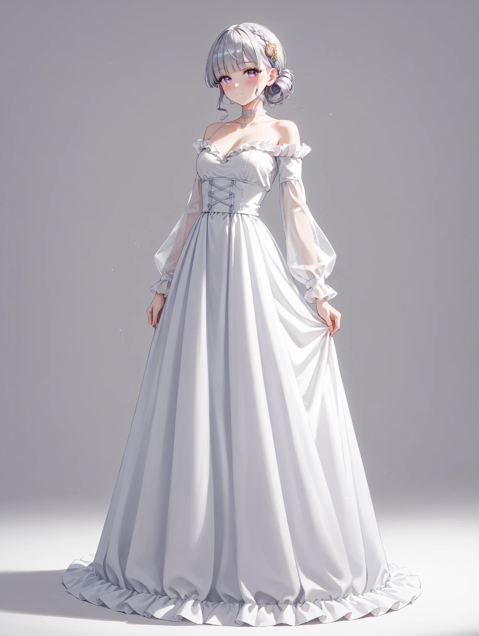 adult, 1girl, medium breasts, full body, white dress, layered <lyco:dressLo:0.5>