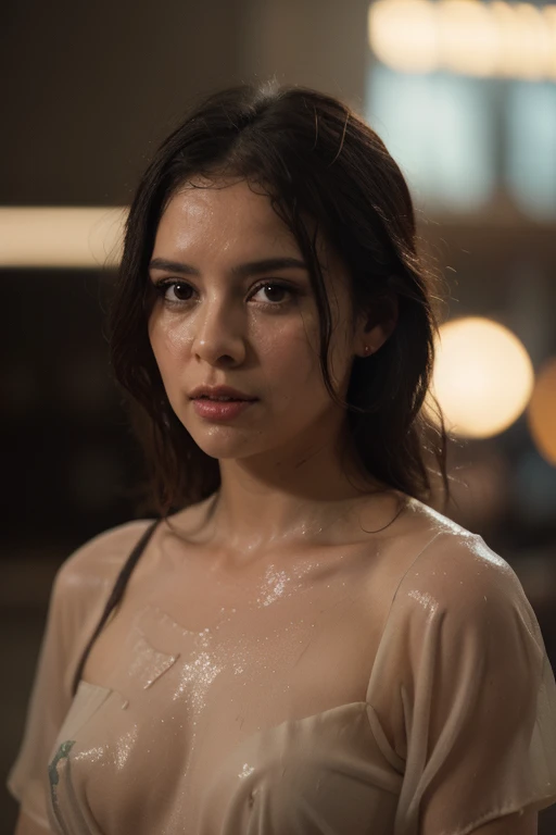 1 girl, intricate details, close up of the face, front view, masterpiece, best quality, extremely detailed,cinematic lighting, beautiful detailed glow, finely detailed beautiful face and eyes, 8k, dark intense shadows, yellow eyes, medium length hair, dark hair, bangs, floating hair, black jacket, open jacket, white shirt, expressionless, hazel eyes