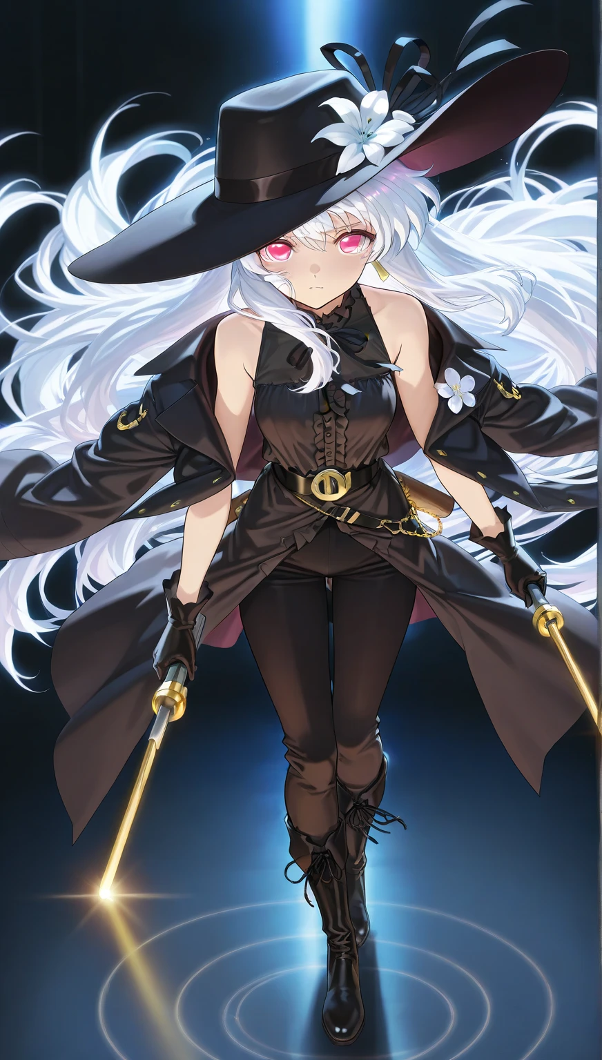 best qualityer，tmasterpiece，Ultimate resolution，downy，Extremely colorful，Colorful，the witch，sliver long hair，hair-bun，a matural female，Witch long-distance running，Magic hat，snow country，The Lost Snow，Normal posture
