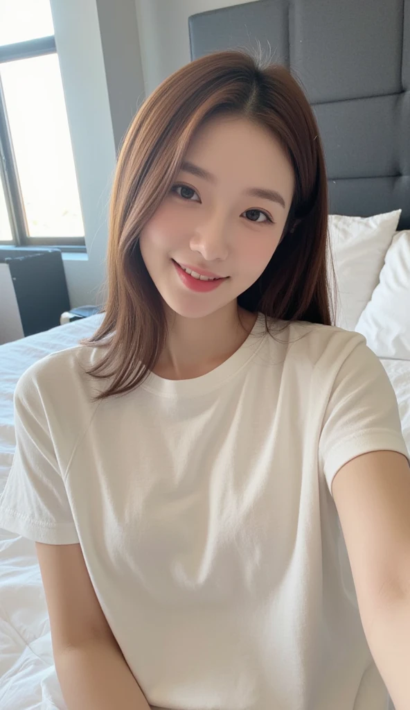seed:2020674263.((Full body angle:1.1)).((Highest quality, 8K, masterpiece:1.3)), ((from below:1.1)).concentrated:1.2, Perfect body beauty:1.4, Hips:1.2, ((Delicate Hair)), (Colorful T-shirts、Shorts、pajamas :1.1) , ((Highest quality、8k、masterpiece:1.3))、1 Girl、A sloppy smile、Esbian all over、Slim face、Big Boobs、Beautiful woman、(Dark Brown Hair)、Long Hair、1、Flickering Valley、Detailed eyes、double eyelid、Blurred Background、超Slim face、Smile、Looking down、living、