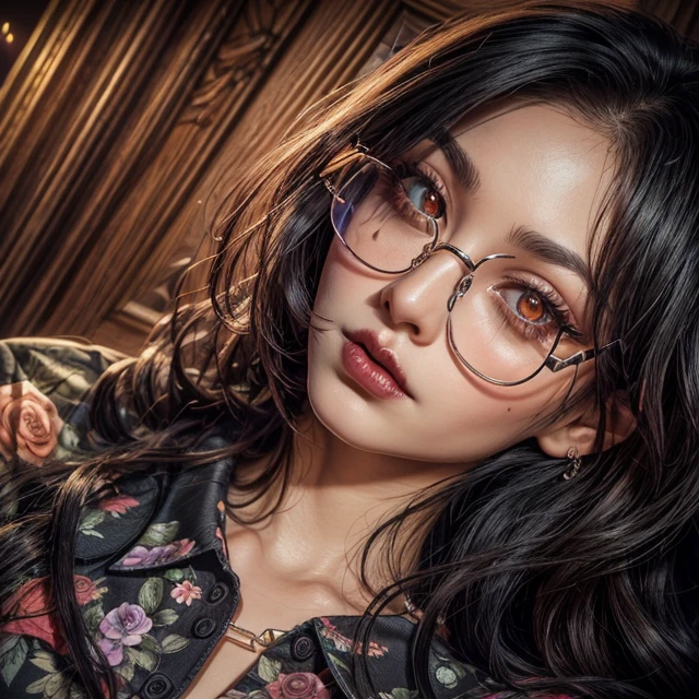 (photorealistic:1.4), best quality, masterpiece, ultra high res, 1girl, (detailed face:1.2), (detailed eyes:1.2), (detailed hair:1.2), (detailed clothes:1.2), 4k, (detailed color:1.2), glasses, earring, black hair,