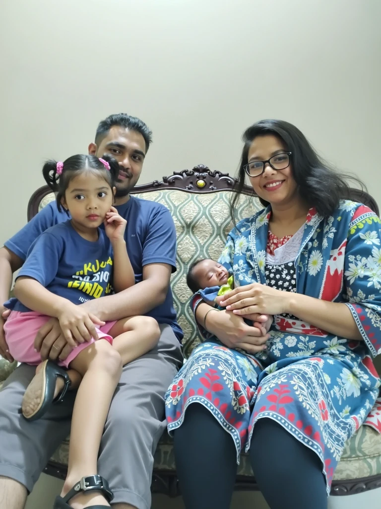 there are two people sitting next to each other holding a baby, husband wife and son, happy family, complex background, portrait image, without background, portrait of family of three, official, trending ，, family portrait, background removed, very clear picture, full body photogenic shot, very detailled, unbiased render, high quality portrait, full protrait, no background