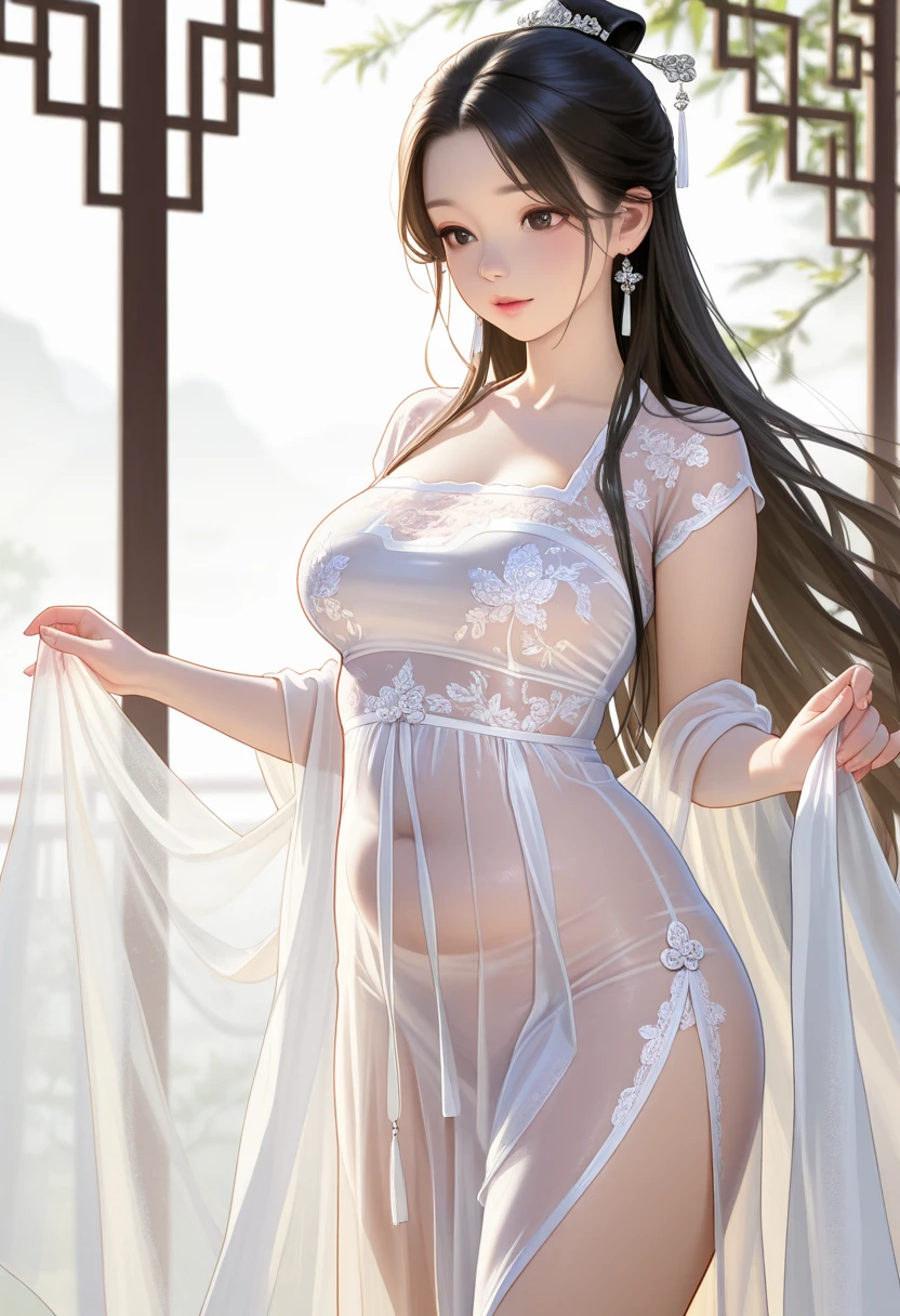 (((nffsw))), (((masutepiece))), (((8K))), (((hight resolution))), (((surrealism))), (((Cinematic lighting))), god rays, Zoom Layer, (((FULL BODYSHOT))), F/4.0, canon, Shiny skin,Detailed skin,Detailed face, Detailed eyes, Beautiful bewitching mistress princess、Female characters from the former Three Kingdoms of China、sleeping room in Old Chinese Palace、Sweet mist is abounding、See-through dresses