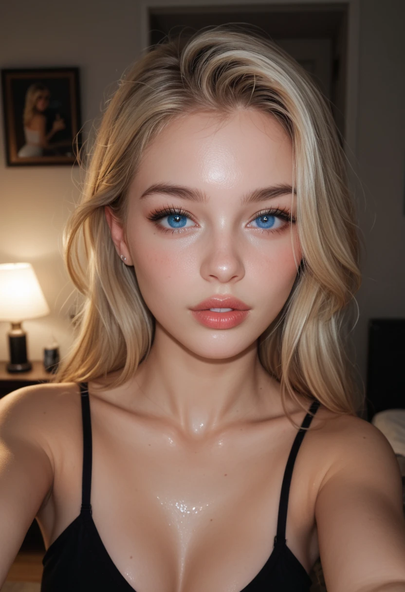 blond woman in a blue bikini top laying on a bed, yelena belova, portrait sophie mudd, instagram model, 18 years old, sexy face, angelina stroganova, dasha taran, anastasia ovchinnikova, blonde hair and blue eyes, blonde goddess, blonde hair and large eyes, blonde hair blue eyes, julia gorokhova