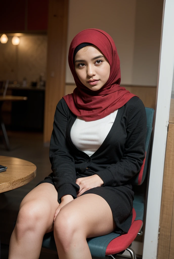 Bu guru dengan payudara besar , dengan pakaian tertutup dan kancing sedikit terbuka, puting yang mengeras terlihat jelas, serta menggunakan jilbab putih, guru bernama "devi"